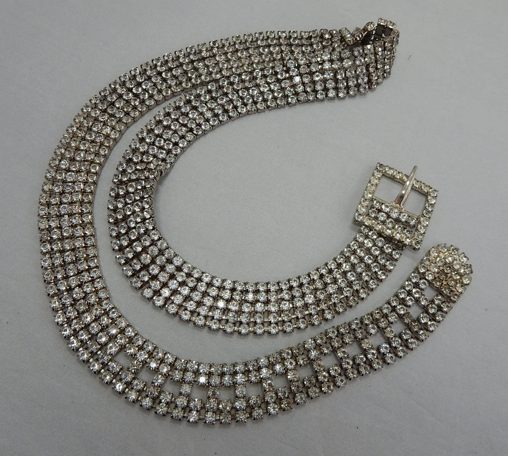 Vintage Rhinestone Silver Belt with Buckle, 1960s–70s