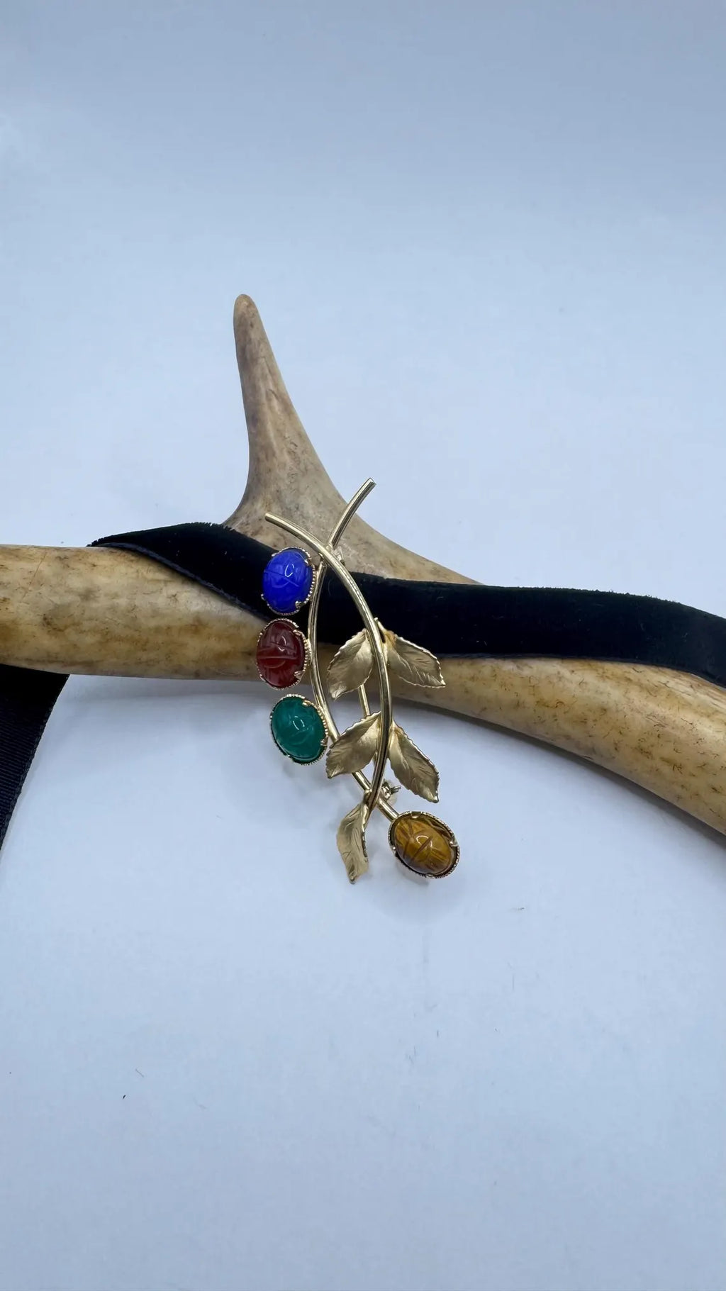 Vintage Scarab Brooch Pin, Gold Filled with Tiger's Eye and Pearls