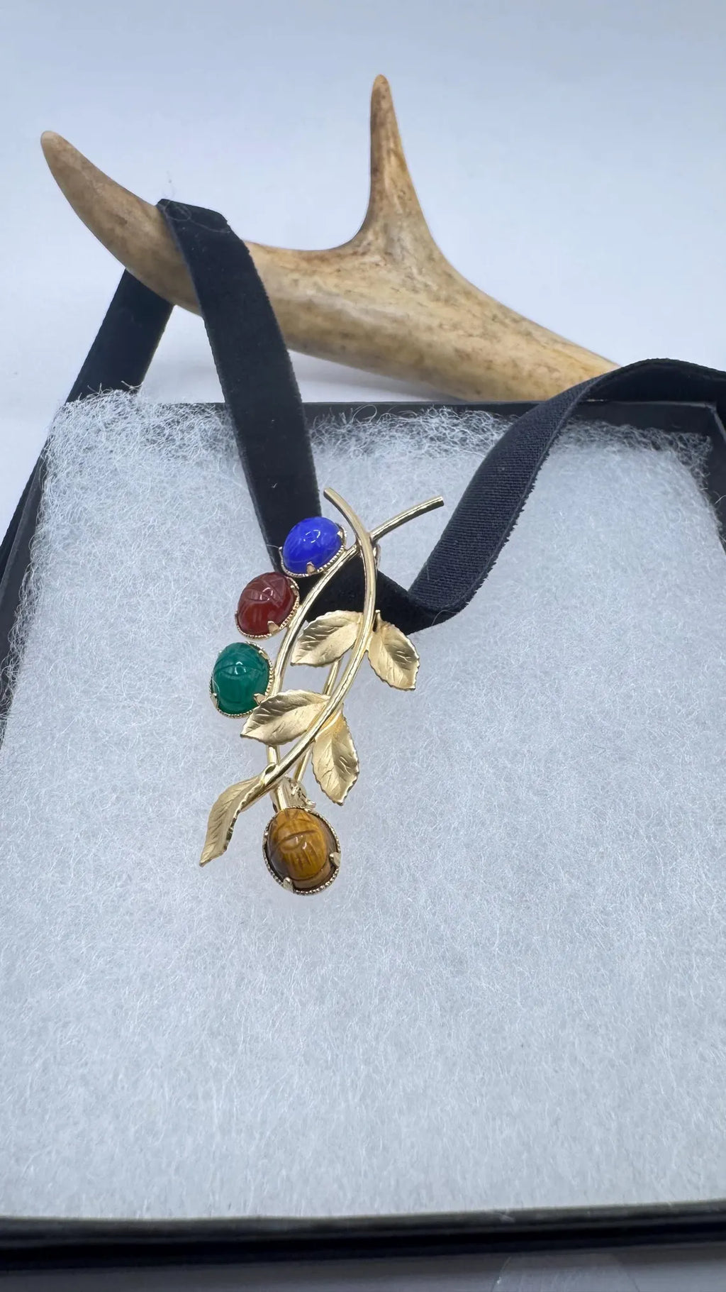 Vintage Scarab Brooch Pin, Gold Filled with Tiger's Eye and Pearls