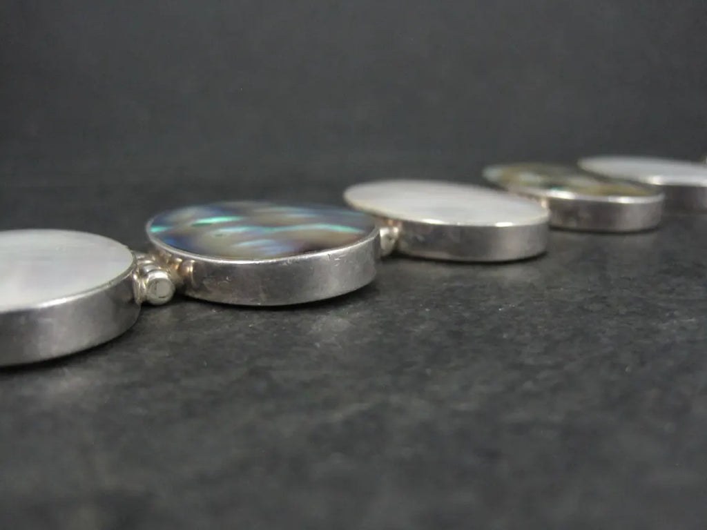Vintage Sterling Silver Mother of Pearl and Abalone Toggle Bracelet, 8"