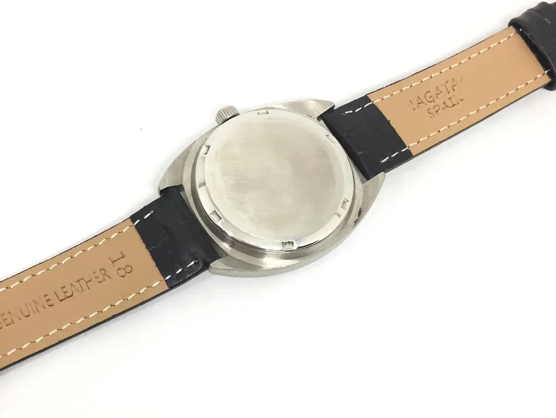 Vintage 1970s Jaeger LeCoultre Club — Black Dial, Black Leather Band, Manual-Winding