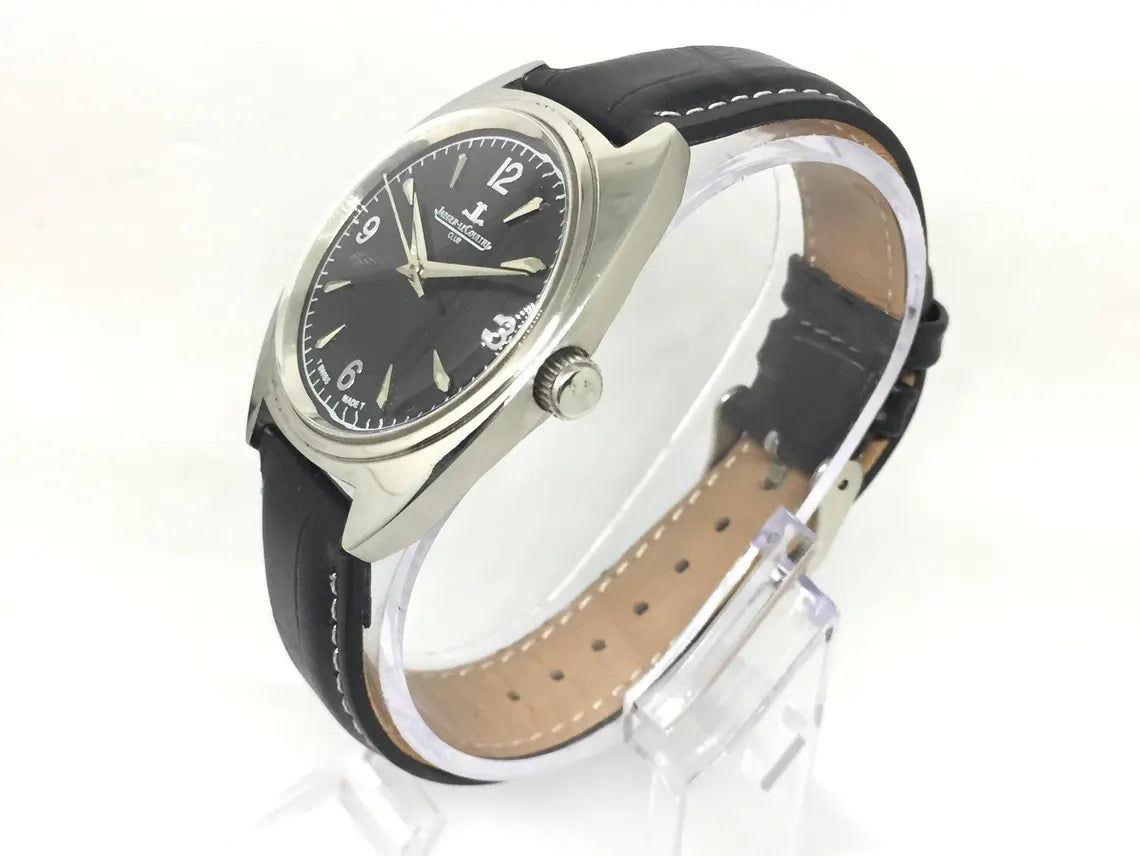 Vintage 1970s Jaeger LeCoultre Club — Black Dial, Black Leather Band, Manual-Winding