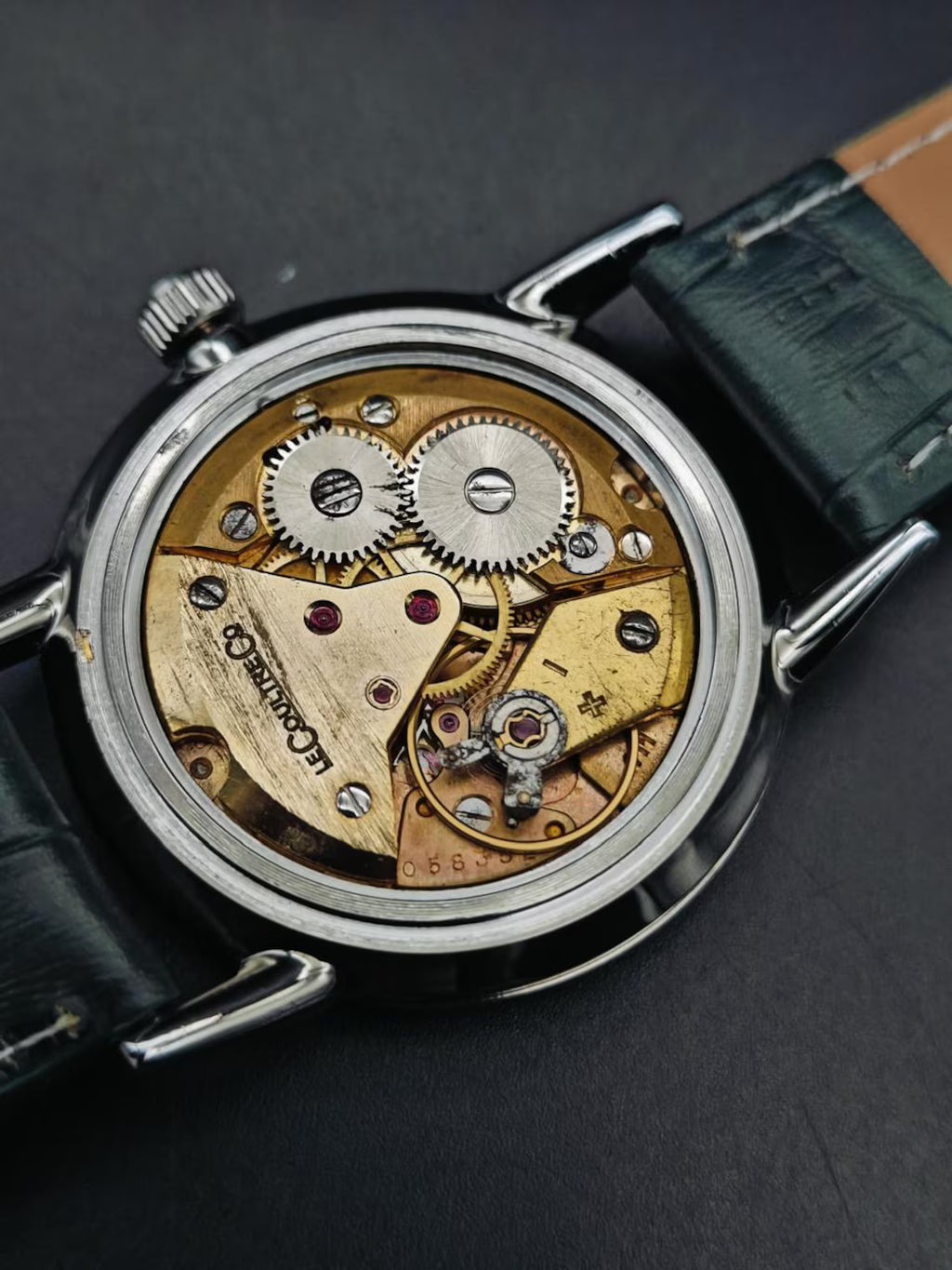 Vintage 1970s Jaeger LeCoultre Club — White Dial, Manual Wind, Green Leather Band