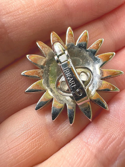 Crown Trifari Starburst Brooch and Clip-On Earrings Set — Vintage 1960s MCM Silver Tone