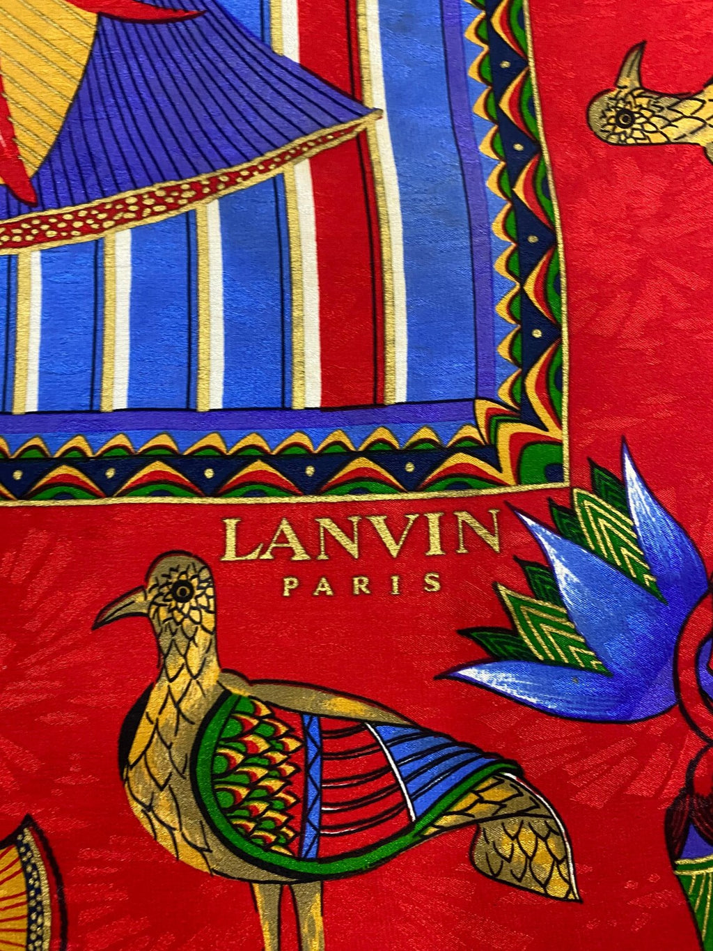 Vintage Lanvin Jacquard Animal Silk Scarf — Red