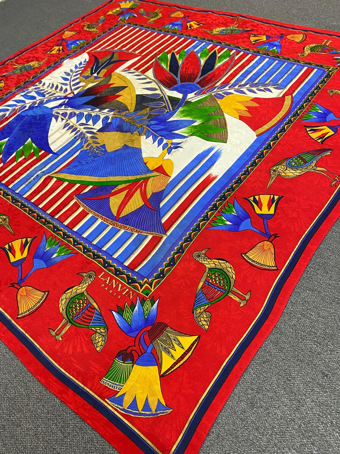 Vintage Lanvin Jacquard Animal Silk Scarf — Red