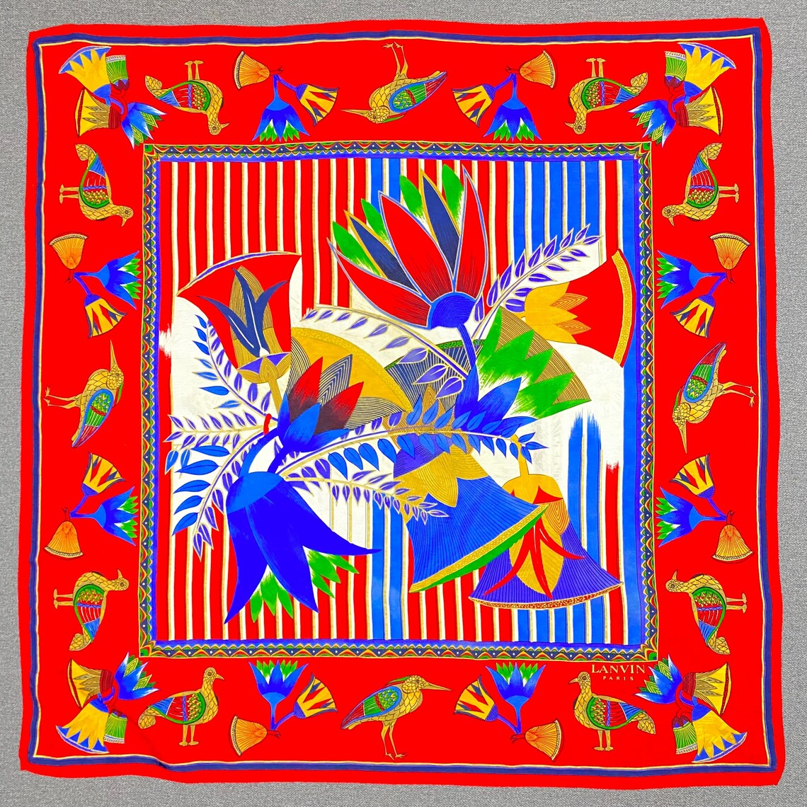 Vintage Lanvin Jacquard Animal Silk Scarf — Red