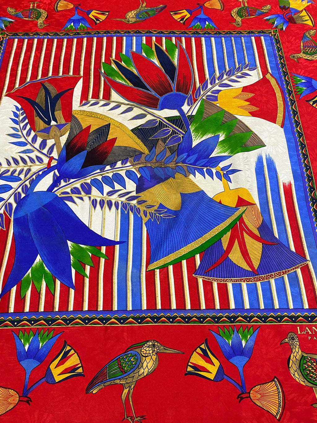 Vintage Lanvin Jacquard Animal Silk Scarf — Red
