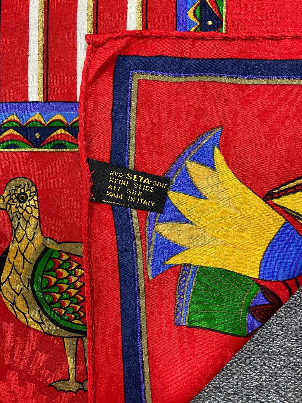 Vintage Lanvin Jacquard Animal Silk Scarf — Red
