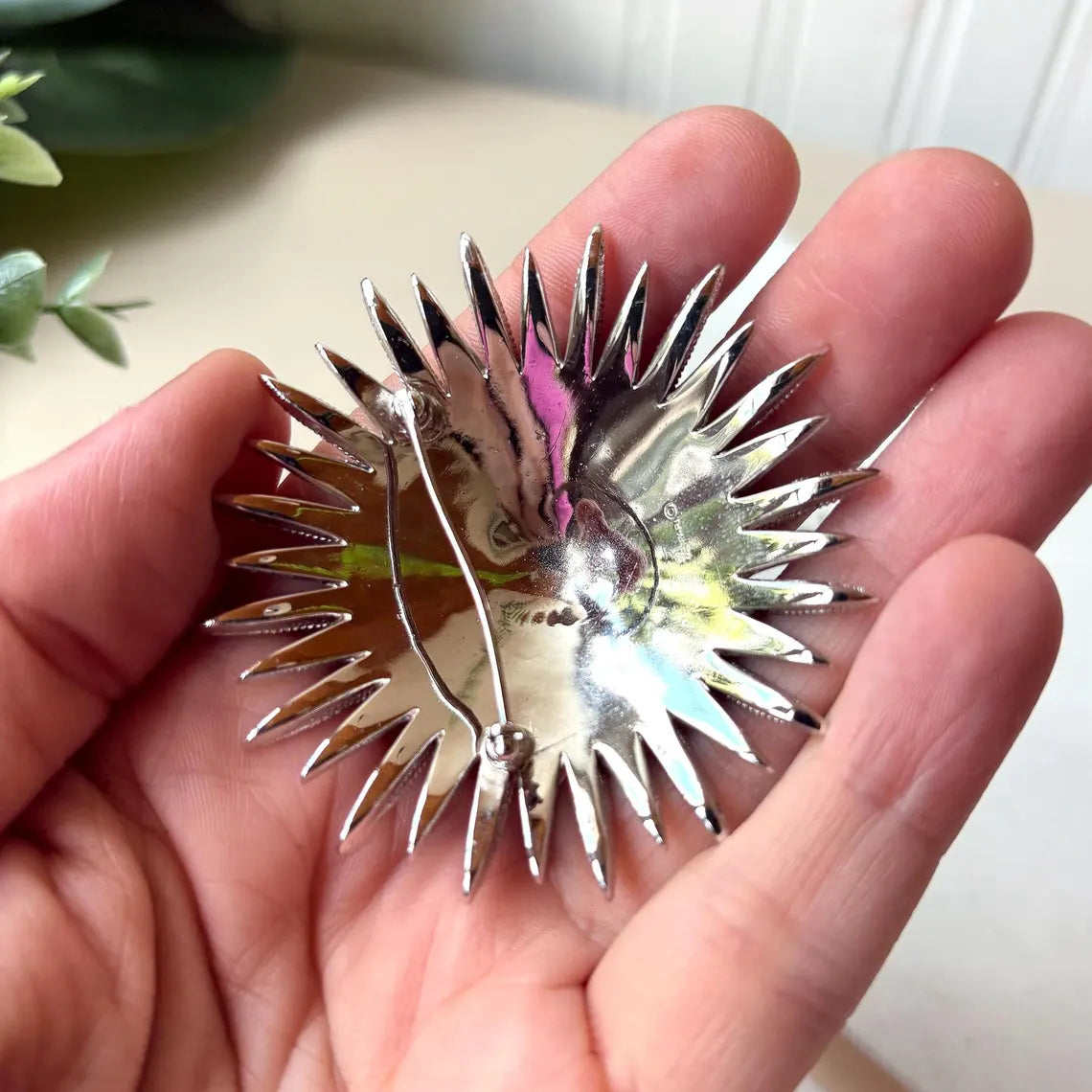 Crown Trifari Starburst Brooch and Clip-On Earrings Set — Vintage 1960s MCM Silver Tone
