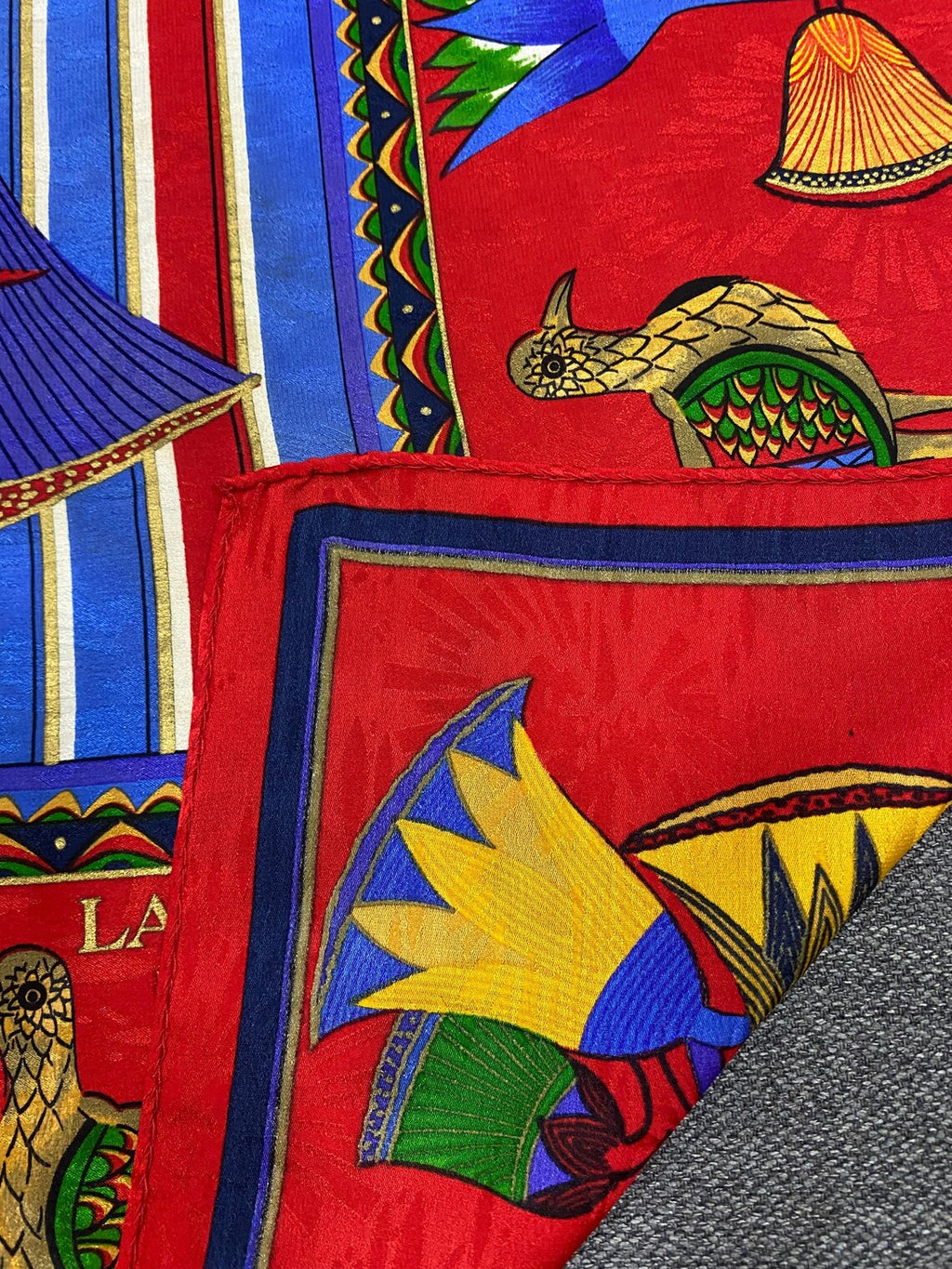 Vintage Lanvin Jacquard Animal Silk Scarf — Red