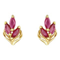 Marquise Ruby Leaf Style Stud Earrings, 14k Yellow Gold